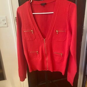 Ann Taylor Red Zippered Cardigan
